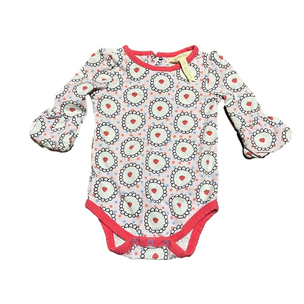 Matilda Jane 3-6m Long-Sleeve Onesie Pink Strawberry Ruffle Polka Dot Valentine